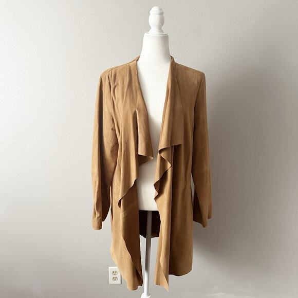 Eileen Fisher Tan Goat Suede Open Drape Front Jacket Women's Size Medium - Picture 1 of 15